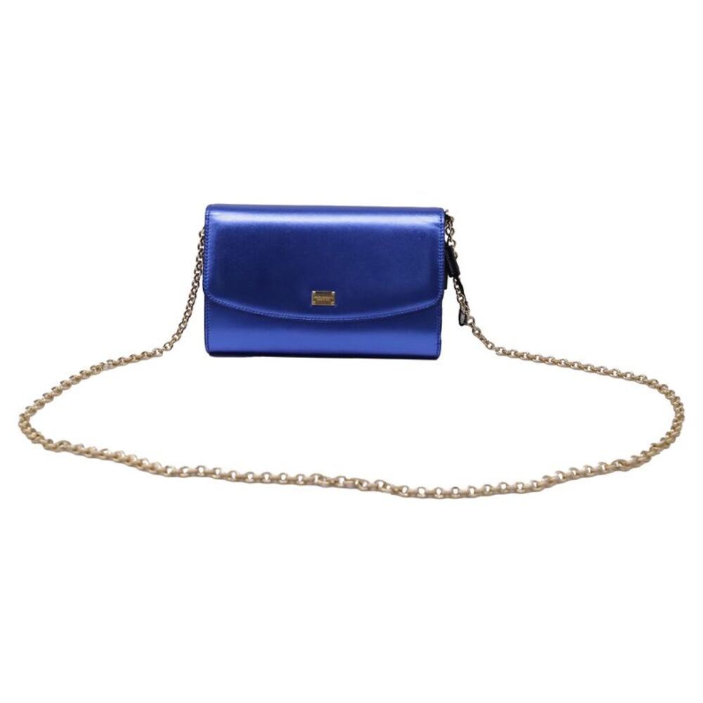 Dolce & Gabbana Flap Chain Crossbody Bag in Blue Leather